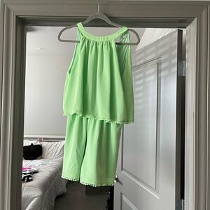 pink lily green romper